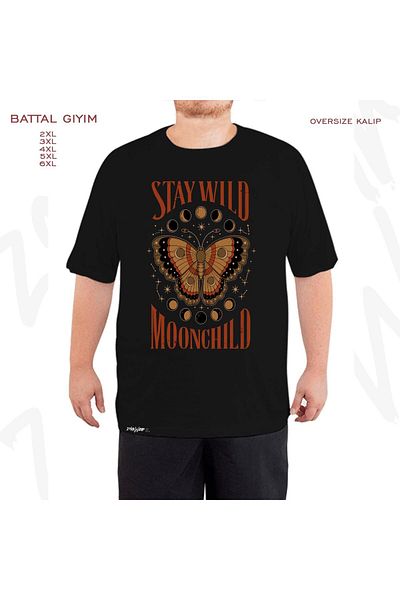 ZOKAWEAR Μαύρο μπλουζάκι Oversize Stay Wild Moonchild με στάμπα μεγάλου μεγέθους (Bol)
