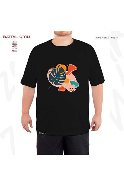 ZOKAWEAR Μαύρο μπλουζάκι Battal Mold - Υπερμεγέθη φύλλο και σχήμα εκτύπωσης