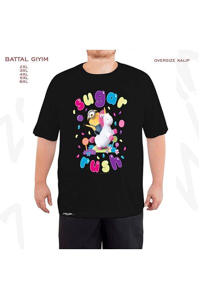 ZOKAWEAR Μαύρο μπλουζάκι Oversize Minions Stuart Unicorn με στάμπα μεγάλου μεγέθους (πολύ)