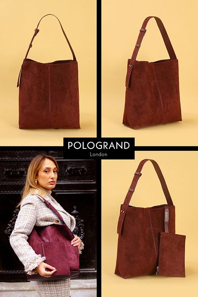 POLOGRAND London Luxury Soft Suede - Large Size Handbag and Shoulder Bag with Makeup Bag and Wallet
