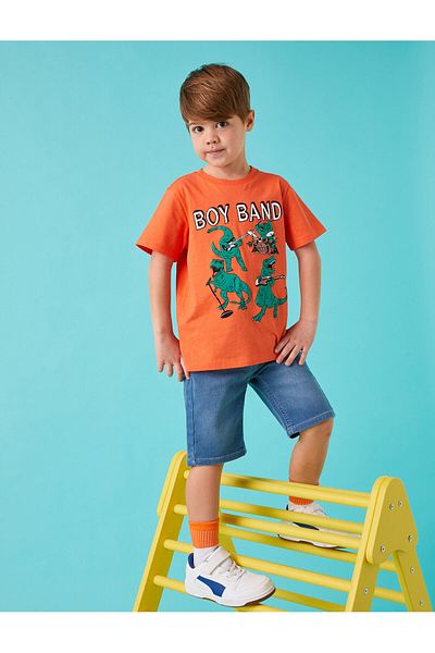 Koton Kurzarm-T-Shirt aus Baumwolle mit Dinosaurier-Print