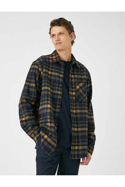 Koton Holzfällerhemd mit klassischem Kragen, geknöpften langen Ärmeln und Taschendetail