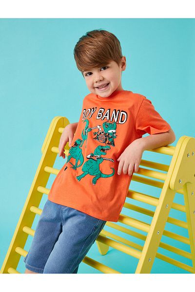 Koton Kurzarm-T-Shirt aus Baumwolle mit Dinosaurier-Print