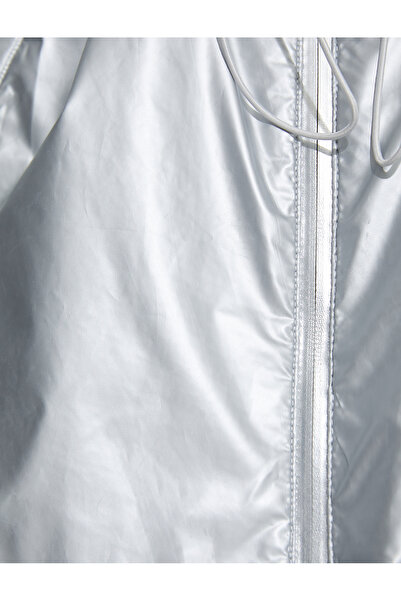 Koton Oversized Sports Jacket Metallic Water Repellent Concealable K Hooded Zippered Pockets