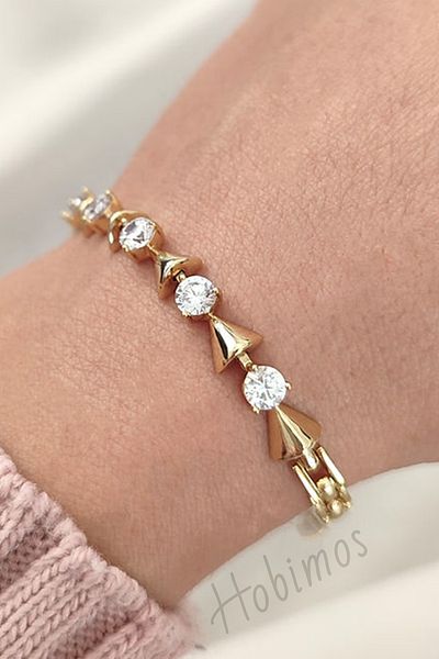Hobimos Oval Zircon Stone Triangle Model Gold Color Steel Bracelet