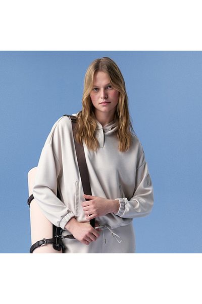 Desa Γυναικείο δερμάτινο φούτερ Amari Beige με λεπτομέρεια με κουκούλα