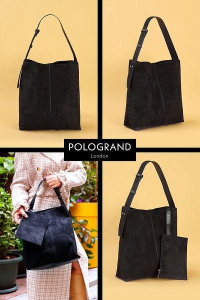 POLOGRAND London Luxury Soft Suede - Large Size Handbag and Shoulder Bag with Makeup Bag and Wallet