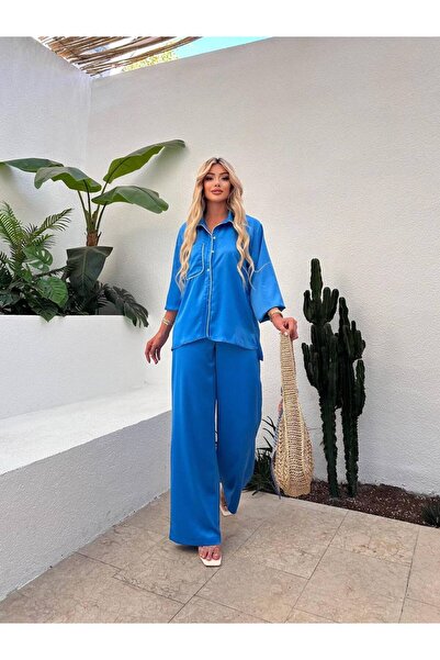 NEW STATION Set de pantaloni și cămașă din satin de mătase New Station