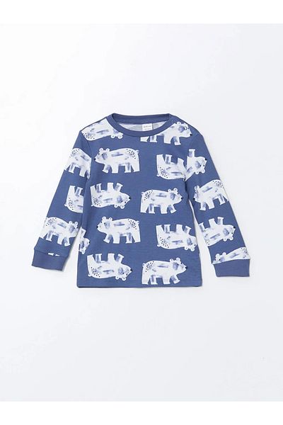 LC Waikiki Set de pijamale pentru copii LCW Kids Blue Crew Neck pentru băieți