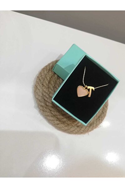 Judas Takı Beige Heart Letter Necklace, Initial Letter Necklace