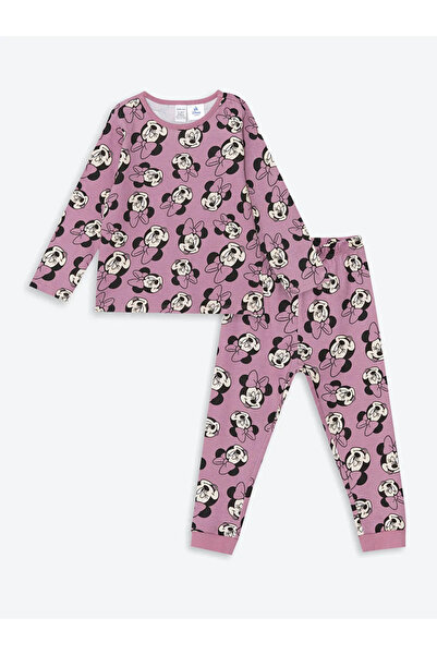 LC Waikiki Lcw Baby Lila Bisiklet Yaka Minnie Mouse Baskılı Kız Bebek Pijama Takımı