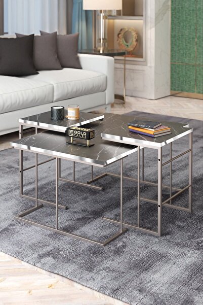 pazarella ORTA SEHPA VE ZİGON SEHPA SOLO SET GÜMÜŞ BENDİR