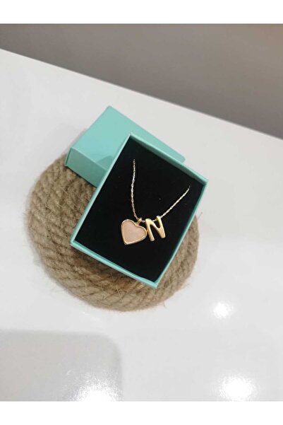 Judas Takı Beige Heart Letter Necklace, Initial Letter Necklace
