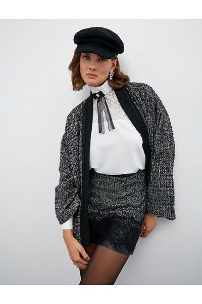 Koton Melis Ağazat X – Detailreicher Rock aus Tweed-Spitze und Kunstleder