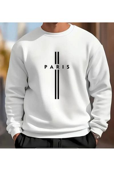 TEXTURA Hanorac unisex cu decolteu 0 cu imprimeu Paris sezon nou