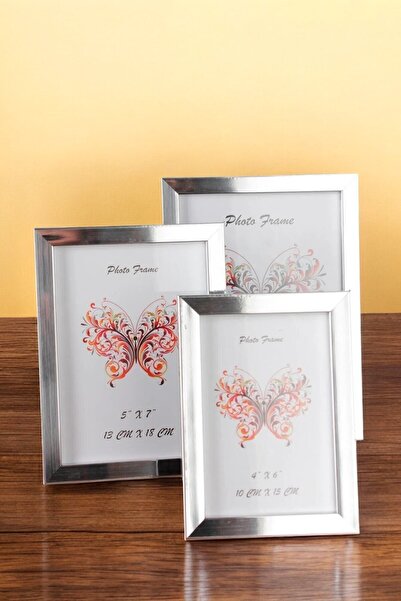 Turkco Galata 3'lü Gümüş Çerçeve Gerçek Camlı Ayaklı & Duvara Asılabilir 10x1...