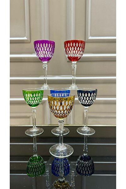 Turkuaz kristal كوب ماء قهوة هادسون مصنوع يدويًا بأرجل ملونة مقطوعة يدويًا