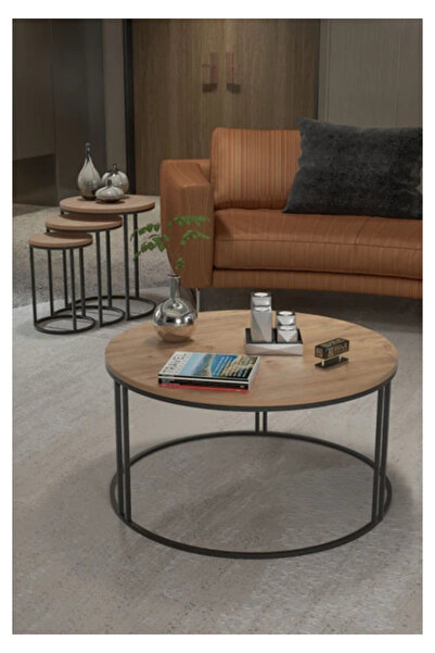 pazarella Orta Sehpa Tekli Ve 3'Lü C Zigon Sehpa Kombin Set Ceviz