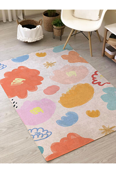 Evmila Çiçek Desenli Baskı Kalın 7mm Halı Modeli