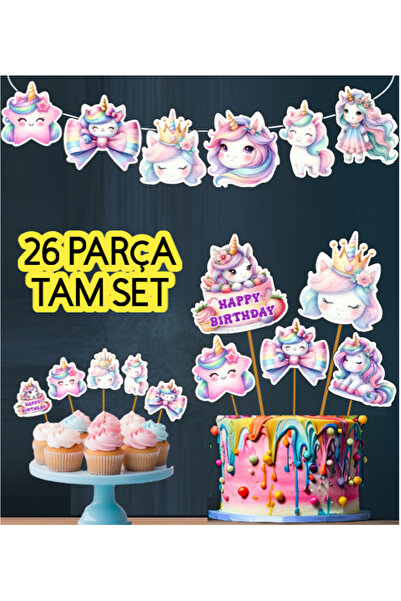 Hiras Dizayn Kuromi54 Unicorn Tekboynuzu At Temalı 26parça Dev Set Doğum Günü...