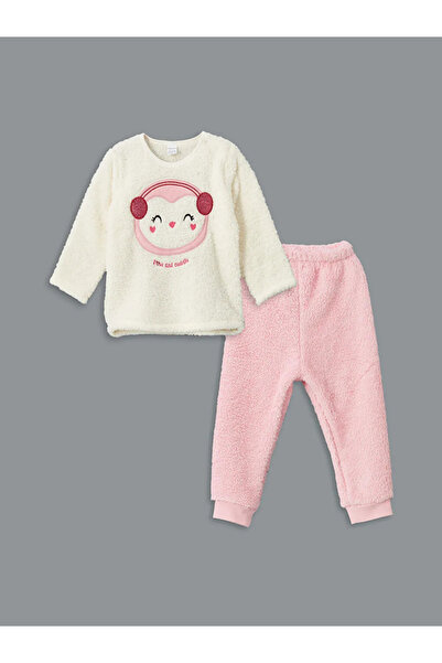 LC Waikiki LCW baby Beyaz Bisiklet Yaka Pelüş Kız Bebek Pijama Takımı