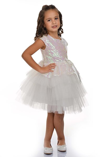 Mnk Φόρεμα για πάρτι με παγιέτες και τούτου MNK0275 ΛΕΥΚΟ