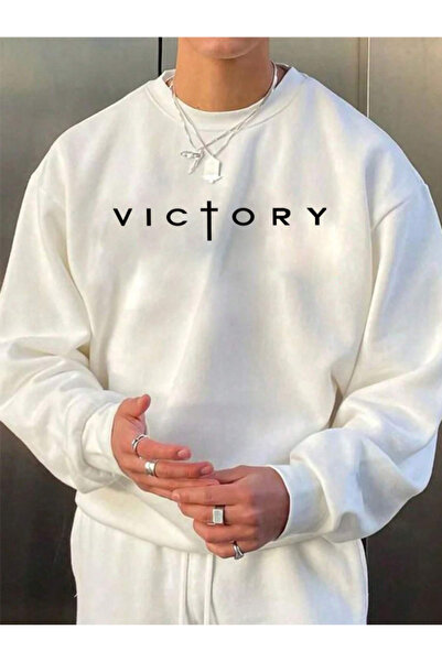 Revasser Unisex Kadın/Erkek Detaylı Vıctory Özel Baskılı Renkli Oversize Bisi...