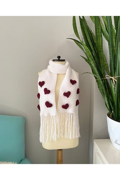 El örgüsü Hand Knitted Heart Women's Scarf