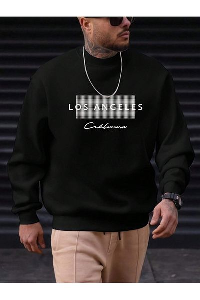 Revasser Unisex Women'S/Men's Detailed Los Angeles Custom Printed Color Oversize Crew Neck Cotton Sweatshirt