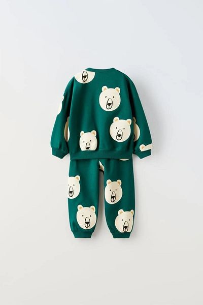 Natavanbutık Children's Cotton Sweatshirt and Cute Bear Print Pants Set