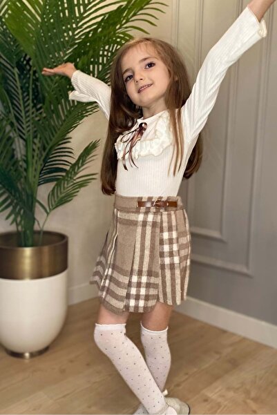 Mnk Baby&Kids Şort Etek Kız Çocuk Takım MNK0561 BEJ