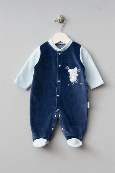Bebitof Cute Skateboarded Teddy Bear Patterned Cotton Baby Velvet Jumpsuit