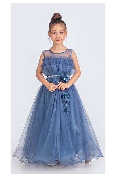 Mnk Baby&Kids Indigo MNK0475 - Rochie de seara Robasi cu etaje, Model pentru ...