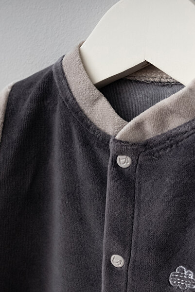 Bebitof Cute Skateboarded Teddy Bear Patterned Cotton Baby Velvet Jumpsuit