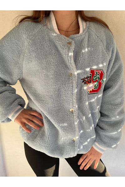 LEVURE Women's Oversize College Plush Jacket with Snaps on the Front