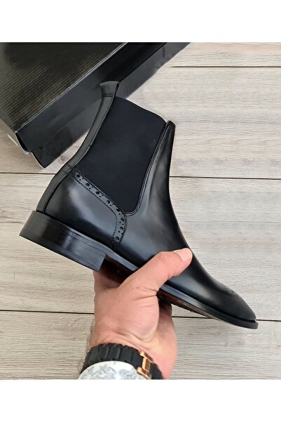 Özel Yapım SİYAH HAKİKİ DERİ ERKEK İTALYAN KLASİK ERKEK BOT