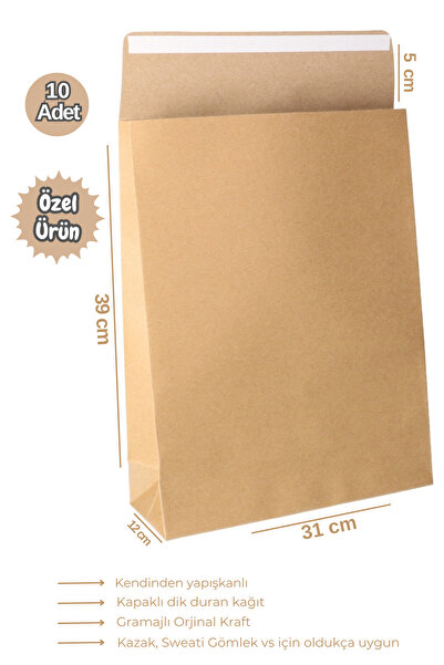 Dekals 10 Adet 31x44 Büyük Boy Yapışkanlı Kapaklı Körüklü Dik Duran Kraft Hed...