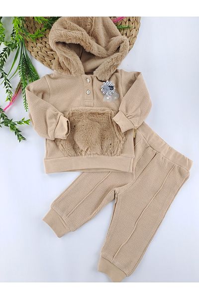 Butik Premium Furry Hooded Sweat Pants Double Set - Baby Girl/Boy/Child