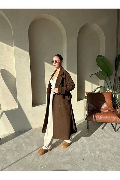 Laluvia Καφέ New Tokyo Long Stamp Coat- 509029