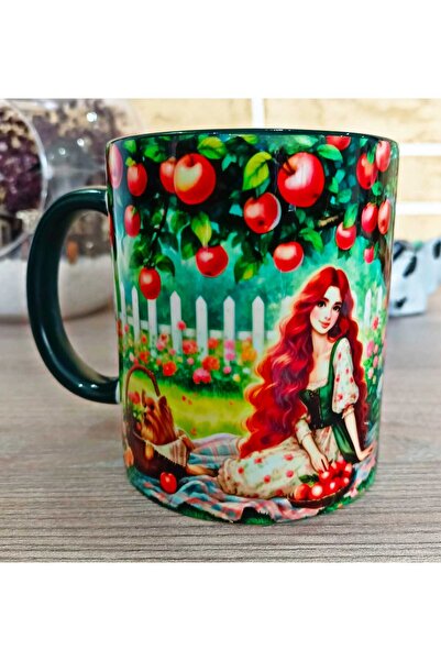 Mugs and love Elma ağacı vintage baskı büyük boy porselen kupa