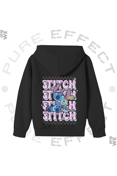 PURE EFFECT Унисекс детски суитшърт Lilo & Stitch с 3 прежди - щампован и многоцветен суичър с качулка