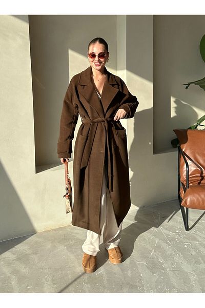 Laluvia Καφέ New Tokyo Long Stamp Coat- 509029