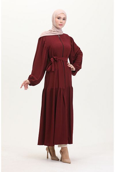 sefamerve Claret Red Balloon Sleeve Ferace - 1026-03