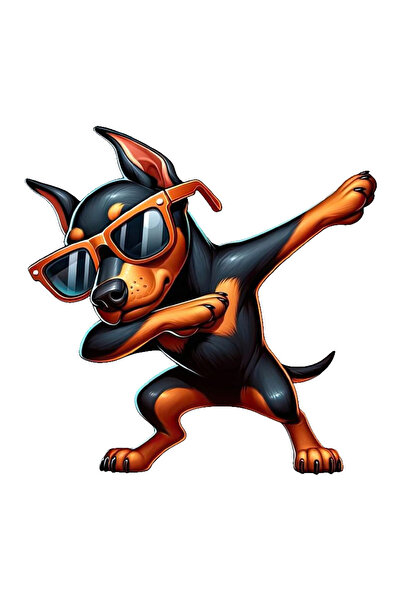 MegaSticker ملصق راقص دوبيرمان مع نظارات مقاس 13 × 13 سم - سيارة، دراجة نارية...