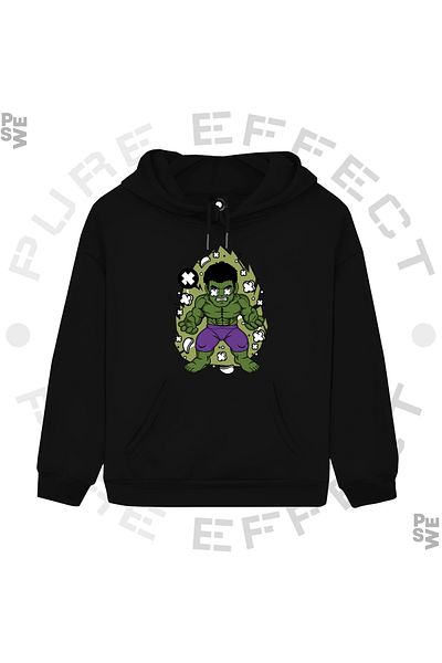 PURE EFFECT УНИСЕКС Детски суичър HULK MARVEL - щампован отпред, многоцветен, качулка с 3 нишки