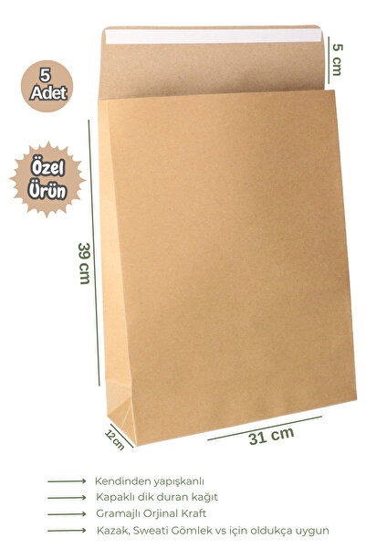 Dekals 5 Adet 30x45 Mega Boy Dik Duran Yapışkanlı Kapaklı Körüklü Kraft Hediye Paketi