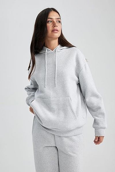 KRAVEN Gray Kangaroo Pocket Cotton Raised Knitted Sweatshirt