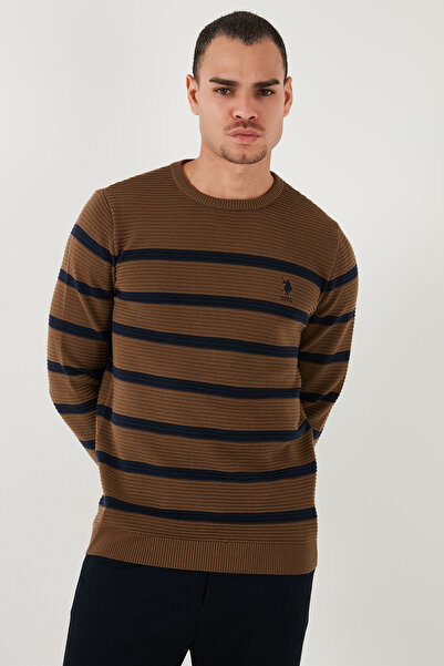 U.S. Polo Assn. U.S. Polo Çizgili % 100 Pamuk Slim Fit Bisiklet Yaka Kazak Erkek KAZAK G081SZ0TK1957312