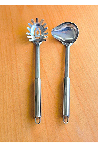 BRE HOME 2'li paslanmaz çelik makarna kepçesi ve sos kaşığı kepçesi  29 cm