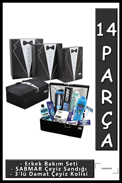 Arko Men Damat Bohçası Nişan Bohçası - 3'lü Mukavva Damat Çeyiz Kolisi + Erke...